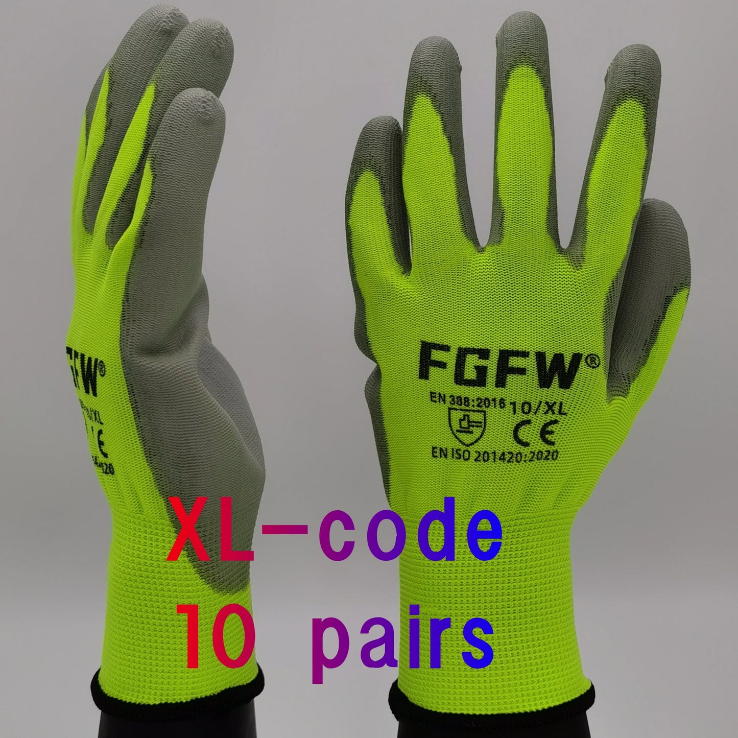 10 Pares Guantes de Trabajo PU 🧤 Antideslizantes, Resistentes y Ligeros – Guantes de Seguridad Certificados EN 388/ISO20471 (Tallas S/M/L/XL)