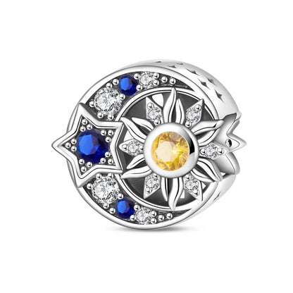 Charm Plata 925 Colgante Colorido Sol Luna Estrellas | Dije Compatible Pandora Pulsera y Collar Mujer