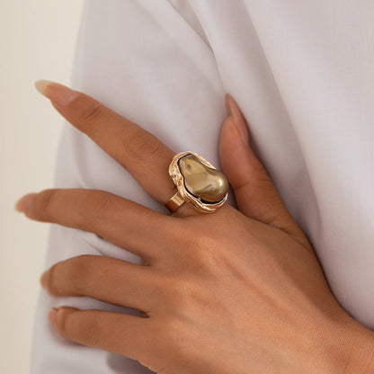 Lacteo Punk Semi Baroque Imitation Pearl Alloy Open Adjustable Rings For Women Banquet Wedding Aesthetic Jewelry Accessories New