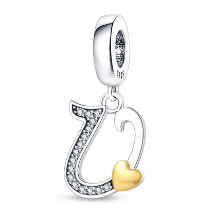 Charm letras alfabeto inglés de plata 925 – Colgante inicial A-Z para pulsera tipo Pandora, joyería DIY personalizada