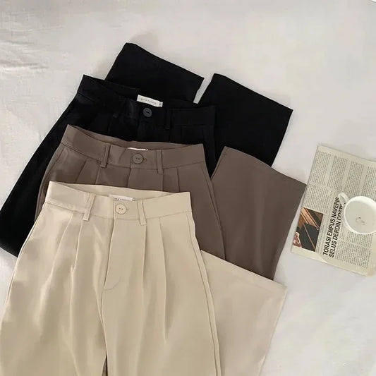 Pantalón de Mujer Cintura Alta 2024 | Pantalón Recto de Oficina Estilo Coreano Casual Elegante