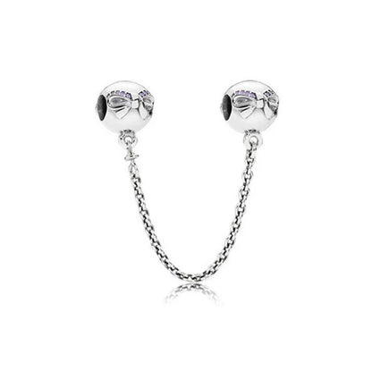 Cadena de seguridad plata 925 con charms mariposa, margarita, gato, oso y castillo – Compatible con pulsera Pandora mujer