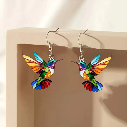 Aretes de Colibrí Coloridos – Pendientes Colgantes de Moda para Mujer, Joyería Animal Original y Divertida