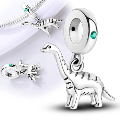 Charm de Plata 925 Animales – Dinosaurio, León, Lobo, Tigre, Conejo | Compatible con Pulsera Pandora