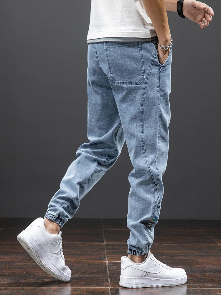Jeans Cargo de Mezclilla para Hombre – Negro y Azul, Streetwear, Jogger Baggy, Harem, Primavera y Verano, Tallas Grandes