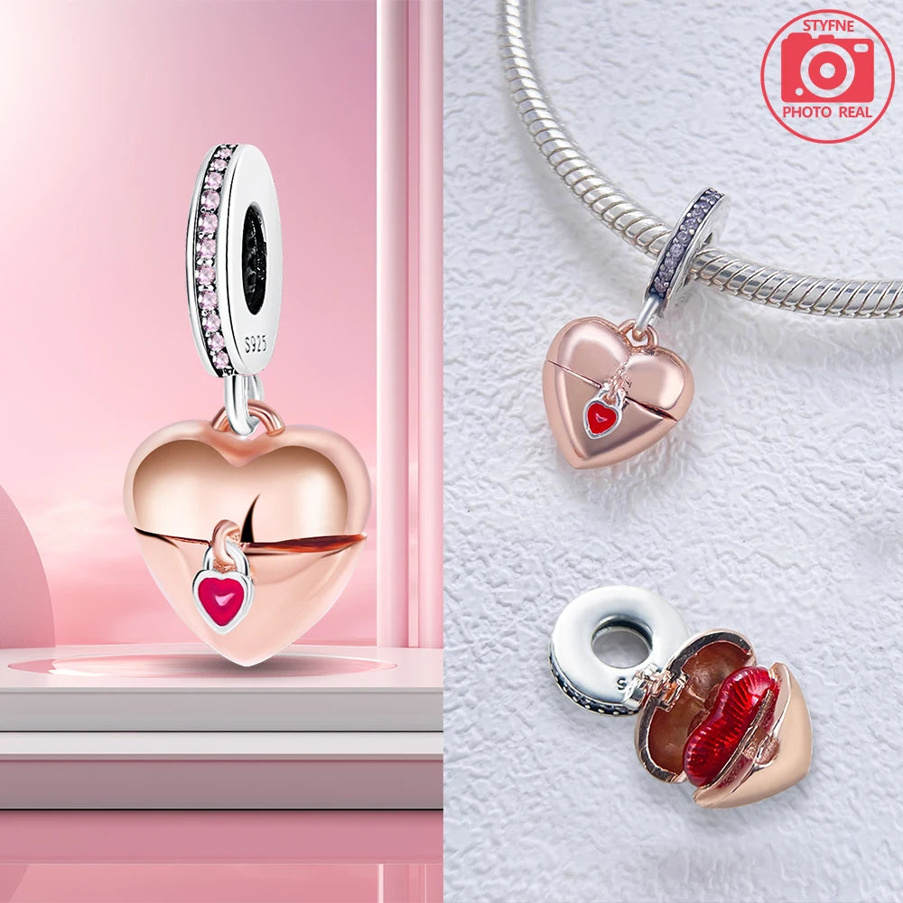 Charm Colgante Pareja Plata 925 y Oro Rosa | Compatible Pandora Original | Pulsera o Collar Mujer