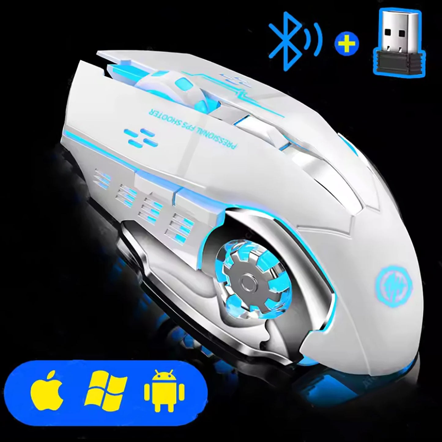 Ratón Inalámbrico Recargable Bluetooth + 2.4G con Retroiluminación – Mouse Gaming para PC, MacBook, Laptop, Tablet y Smartphone