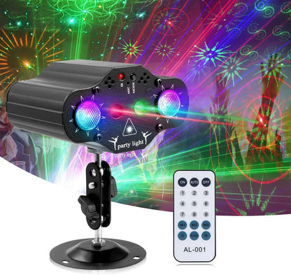 Luces de Fiesta DJ RGB Proyector Escenario Luz Estroboscópica con Control Remoto y Sonido Activado