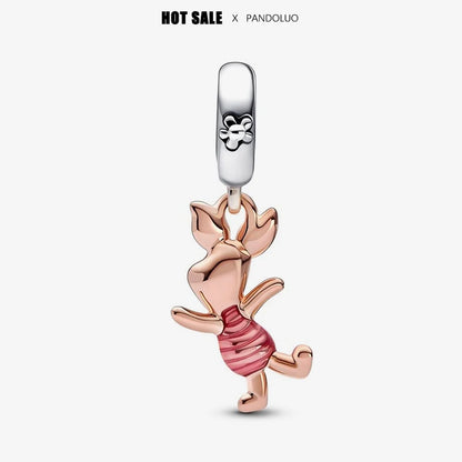 Charm Winnie the Pooh y Piglet de Plata 925 – Colgante Compatible con Pulseras Pandora