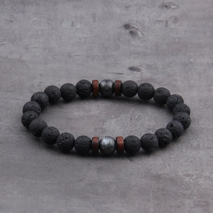 Pulsera de Piedra Volcánica y Madera – Estilo Tibetano con Cuentas, Unisex, Joyería de Energía y Equilibrio