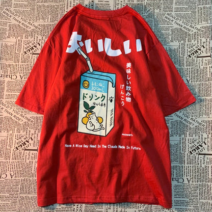 Camiseta Oversize Unisex Algodón | Estampado Japonés Gatito Harajuku Casual Verano