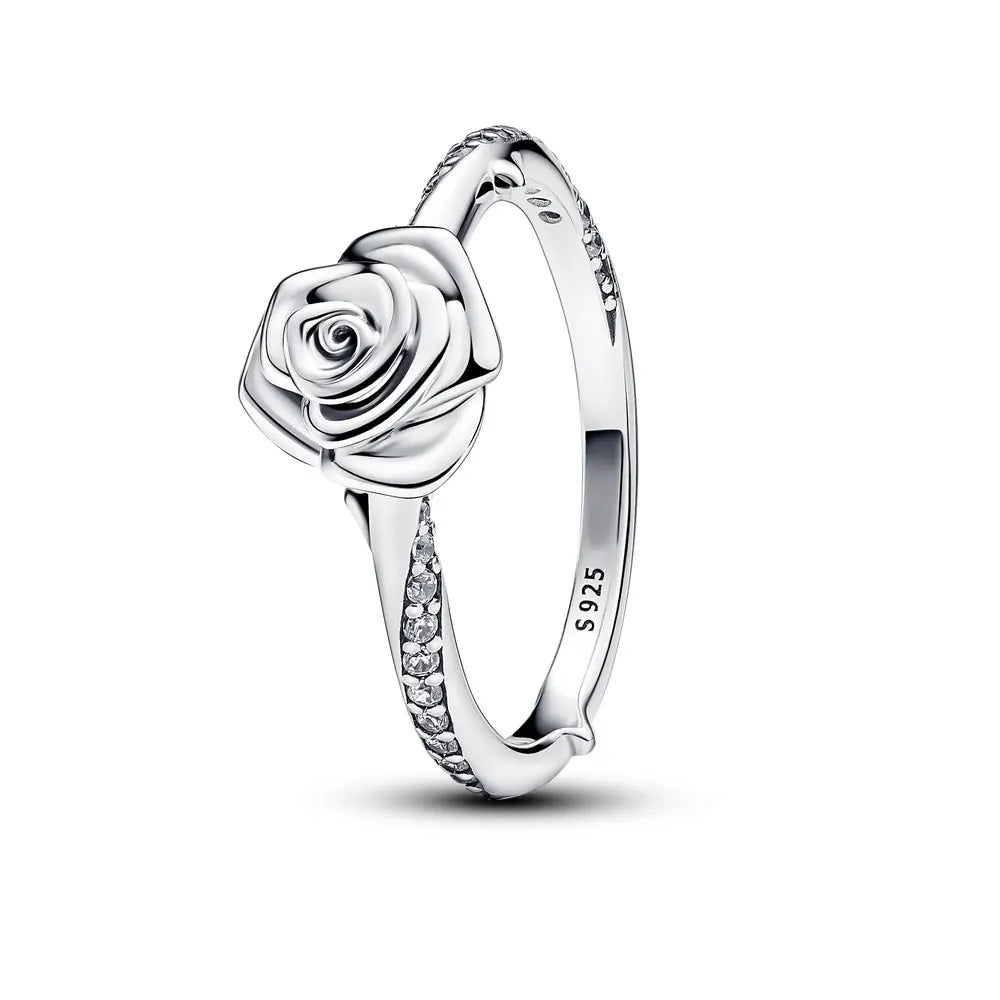 Hot Sale 925 Silver Rose in Bloom Ring For Women Exquisite Style Fashionable For Parties Wedding Luxury DIY Jewelry Fine Gifts