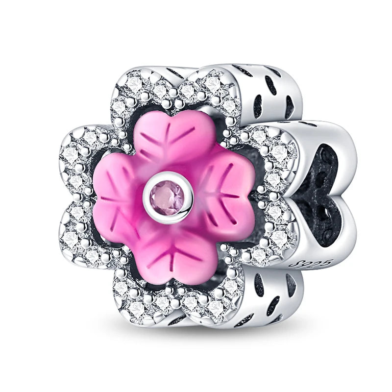 Charm de Plata S925 Mariquita de Siete Puntos y Trébol de la Suerte – Abalorio Colorido y Brillante para Pulseras Originales