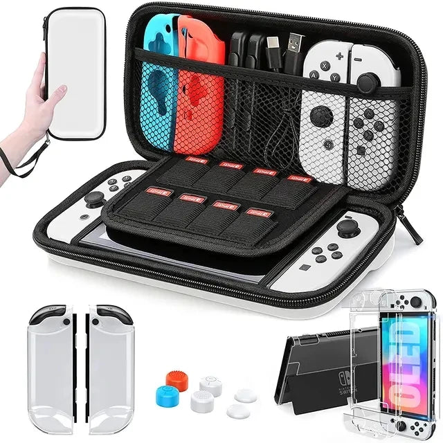 Estuche protector Nintendo Switch OLED – Kit completo con funda, mica, grips y accesorios