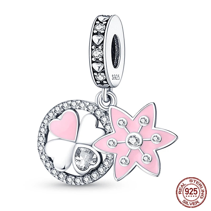 Charm de Plata S925 Mariquita de Siete Puntos y Trébol de la Suerte – Abalorio Colorido y Brillante para Pulseras Originales