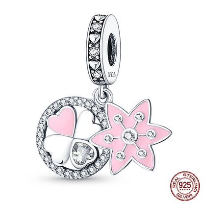 Charm de Plata S925 Mariquita de Siete Puntos y Trébol de la Suerte – Abalorio Colorido y Brillante para Pulseras Originales