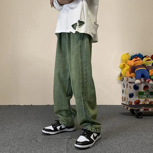 Jeans Baggy Verdes Morados Hombre | Pantalones Vaqueros Oversize Rectos Streetwear Y2K Moda Vintage