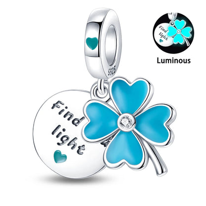 Charm de Plata S925 Mariquita de Siete Puntos y Trébol de la Suerte – Abalorio Colorido y Brillante para Pulseras Originales