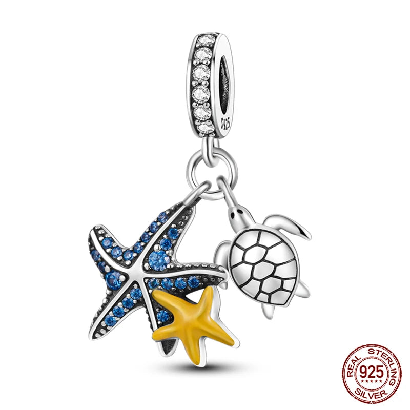 Charm Serie Océano en Plata 925 – Abalorios Tortuga, Cangrejo y Sirena para Pulsera Original Mujer