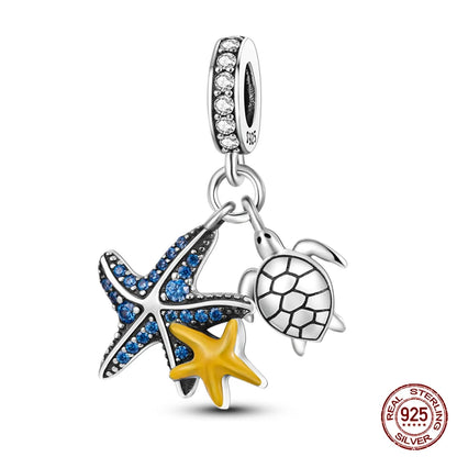 Charm Serie Océano en Plata 925 – Abalorios Tortuga, Cangrejo y Sirena para Pulsera Original Mujer
