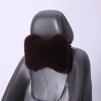 Cojín de Cuello y Lumbar de Felpa para Coche | Almohada Universal de Asiento con Soporte y Calidez Invernal