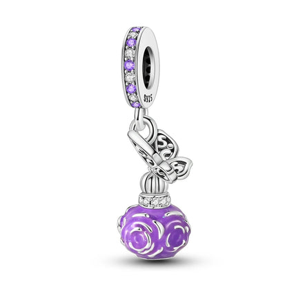 Charm Botella de Perfume en Plata 925 con Corona Rosa – Abalorio Romántico para Pulseras Tipo Qikaola, Regalo San Valentín