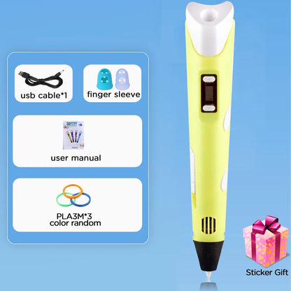Kids 3D Printing Pen con Pantalla LCD y Stickers – Compatible con Filamento PLA, Seguro y Creativo, Regalo de Cumpleaños para Niños y Niñas