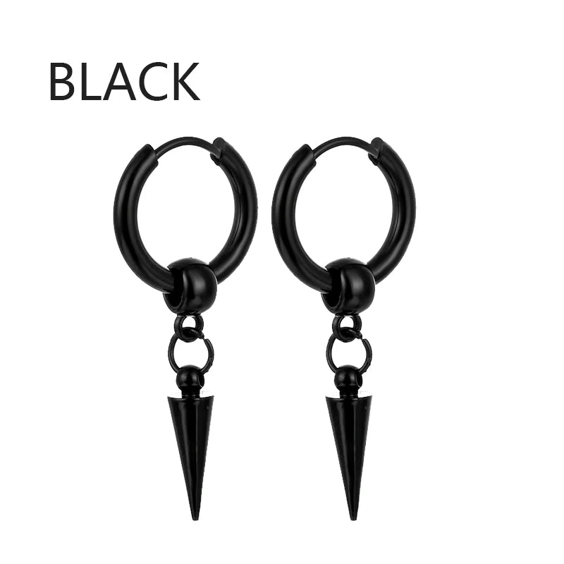 Aretes Punk de Acero Inoxidable Negro – 1 Par de Pendientes Unisex Estilo Hip Hop Vintage