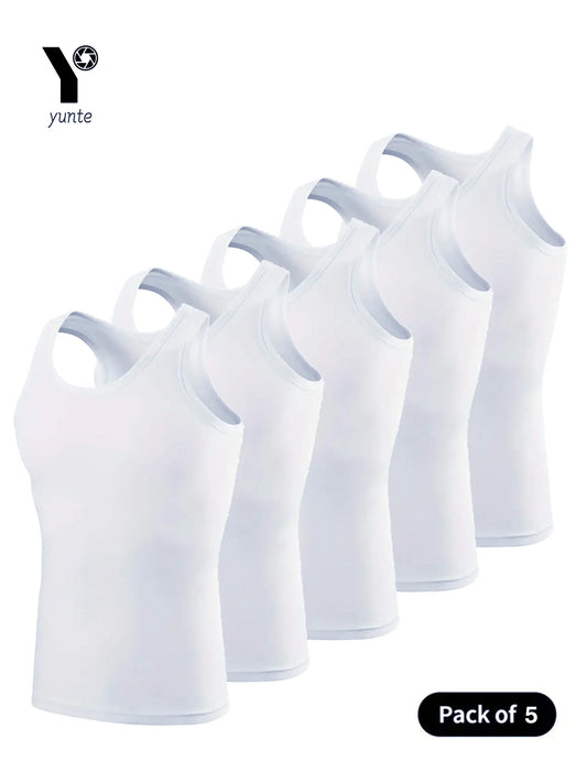 Chaleco Deportivo Blanco de Hombre – Pack de 5 Piezas, Transpirable y de Secado Rápido, Gym, Running y Entrenamiento