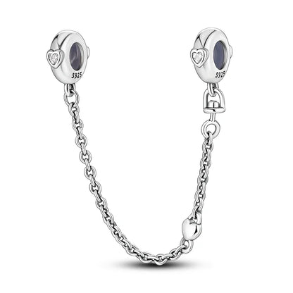 Charm de seguridad en plata 925 – Serie copo de nieve, luna, estrella, corazón y moño para pulseras tipo Pandora
