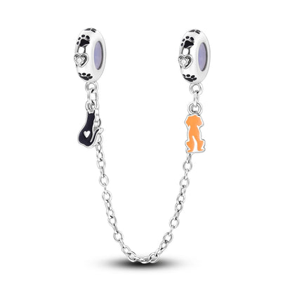 Charm Safety Chain Plata Plateada – Gato Rosa, Luna y Estrella para Pulsera o Collar DIY