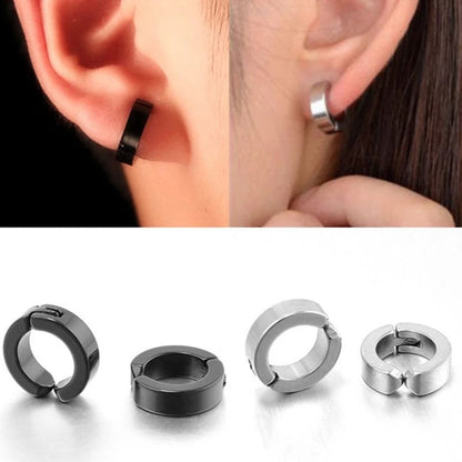 Set de 2 Ear Cuffs Coreanos Punk – Aros de Acero Inoxidable Negro para Hombre y Mujer, Sin Perforación
