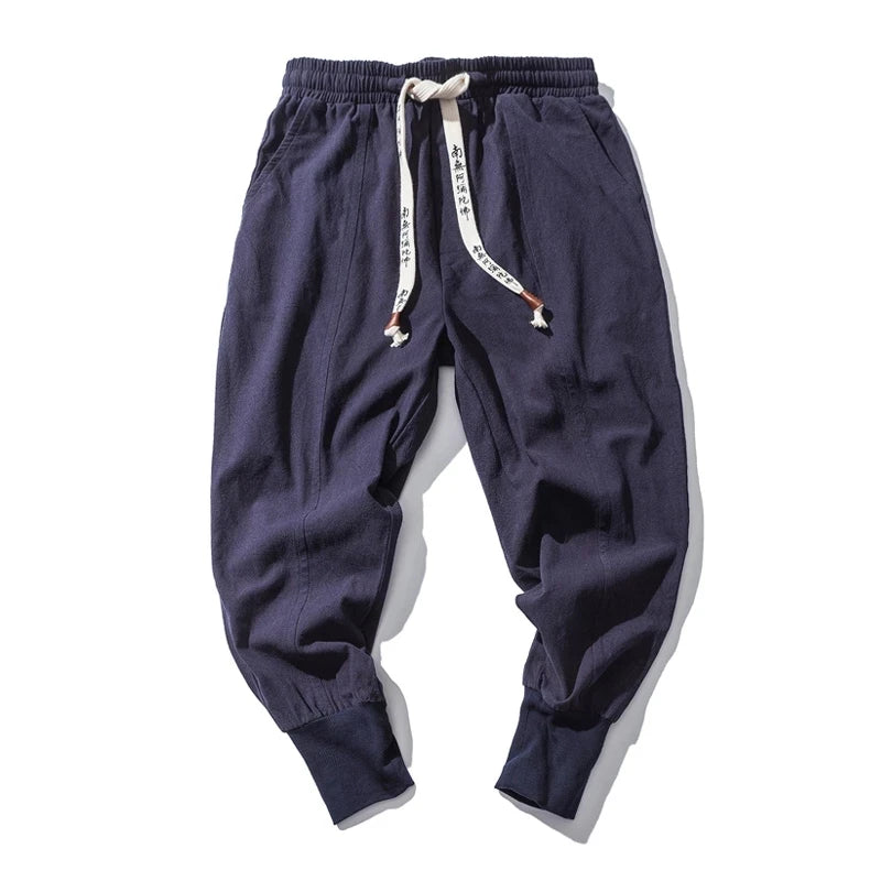 Pantalón Harem Hombre Algodón Lino | Jogger Holgado Streetwear Casual con Cintura Elástica