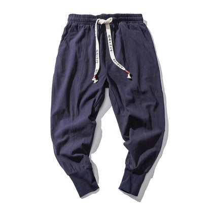 Pantalón Harem Hombre Algodón Lino | Jogger Holgado Streetwear Casual con Cintura Elástica