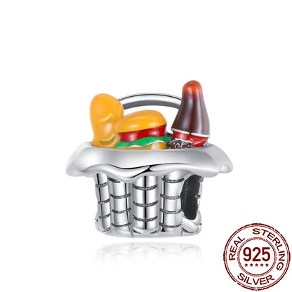 Charm Comida Divertida en Plata 925 – Café, Pastel, Frutas, Hamburguesa y Papas | Compatible Pandora 2025