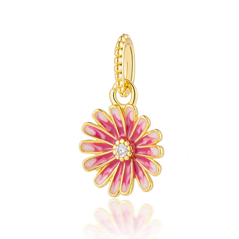 Charm Plata 925 Flores Rosadas | Cerezo y Margarita Brillante Compatible Pandora