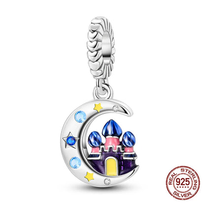 Charm luna y estrellas luminoso plata 925 – Abalorio brillante para pulsera tipo Pandora mujer