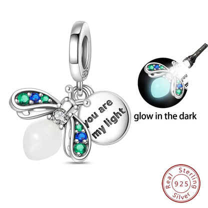 925 Sterling Silver Chameleon Luminous Firefly Butterfly Charms Beads Fit Qikaola 925 Original Bracelets Fine DIY Jewelry Making
