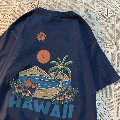 Camiseta Hawaiana Oversize Hombre Mujer | T-shirt Unisex Algodón Estilo Hip Hop Casual con Flores Tropicales Pareja