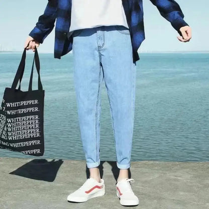 Jeans Oversize Hombre Cropped Verano | Vaqueros Rotos Tallas Grandes Moda Coreana