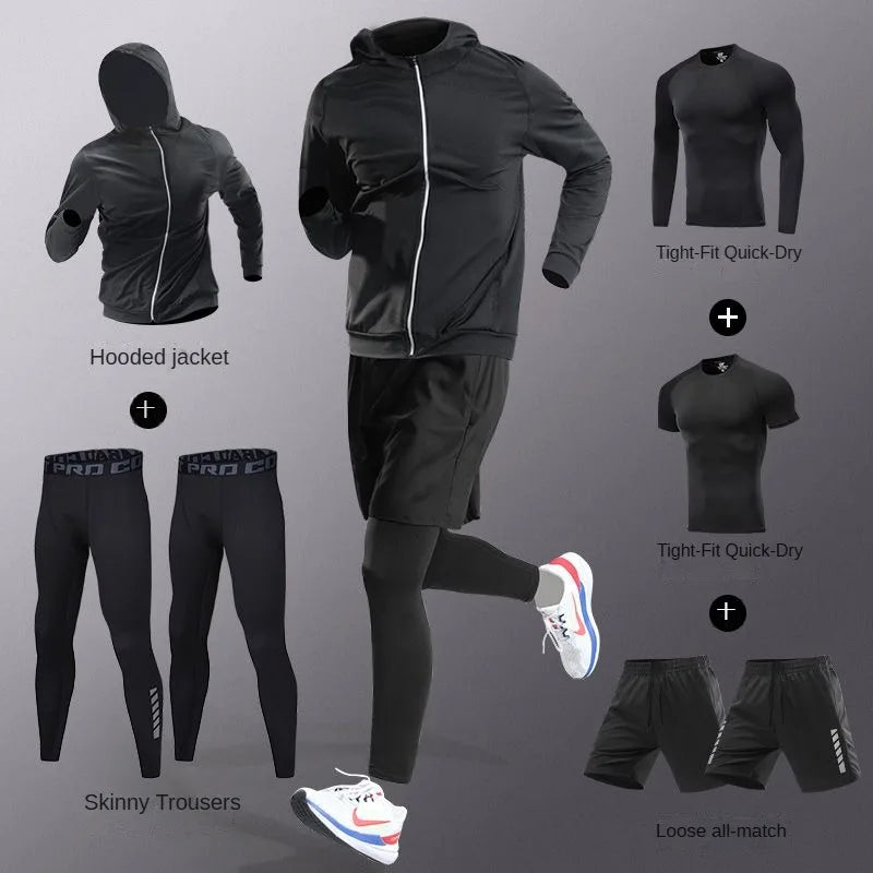 Conjunto Deportivo de Hombre 3-7 Piezas – Tracksuit Completo de Fibra Ice, Secado Rápido para Running, Gym, Ciclismo y Fitness