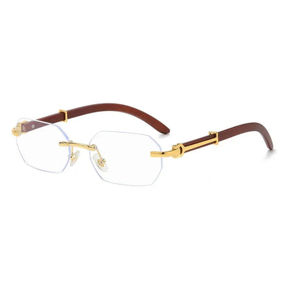 Gafas de Sol Sin Montura Unisex | Rectangulares Retro con Patas de Madera UV400
