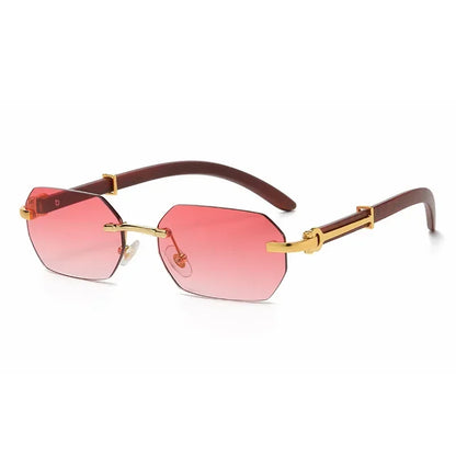 Gafas de Sol Sin Montura Unisex | Rectangulares Retro con Patas de Madera UV400