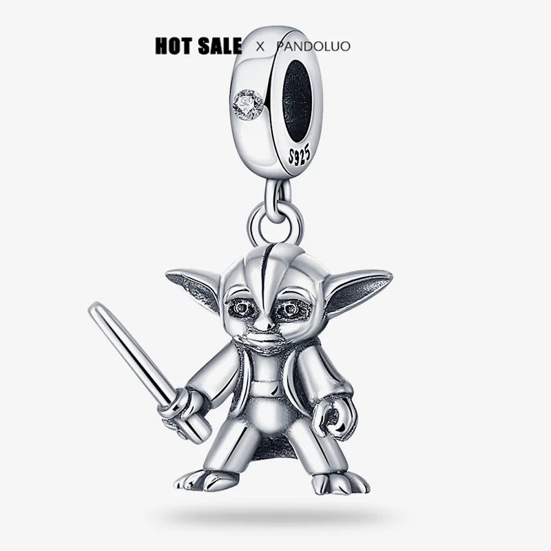Charm Star Wars Mandalorian en Plata 925 – Abalorio Yoda y Casco Mandalorian para Pulsera Original Mujer