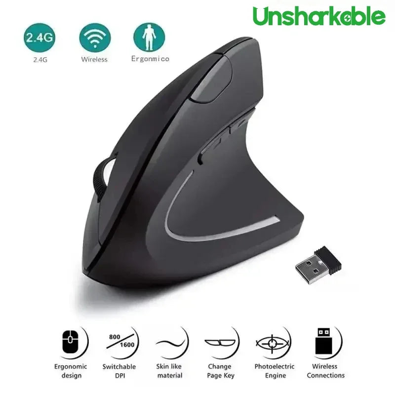 Vertical Mouse Ergonómico Inalámbrico 2.4GHz – 6 Botones, 3 Niveles DPI Ajustables (800/1200/1600)