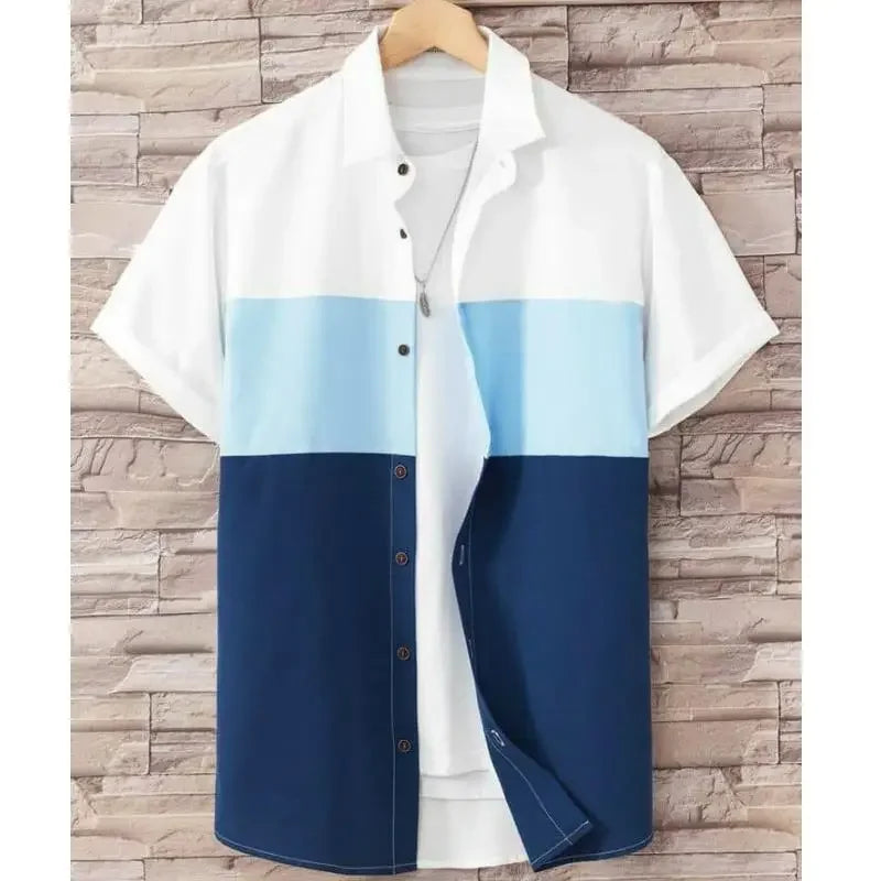 Camisa Oversize Hombre Verano | Shirt 3D Patchwork Plaid Estampada Casual Streetwear Manga Corta