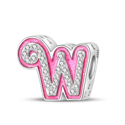 Charm letra alfabeto A-Z con circonias rosas en plata 925 – Abalorio elegante para pulseras tipo Pandora, joyería DIY personalizada