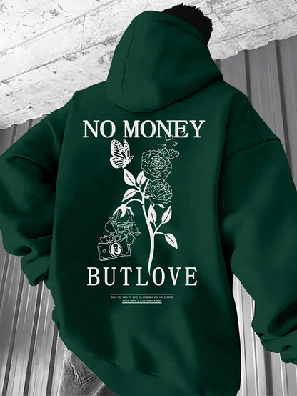 Hoodie Floral Pareja – Sudadera con Capucha Hombre Oversize, Estampado de Letras para Primavera y Otoño