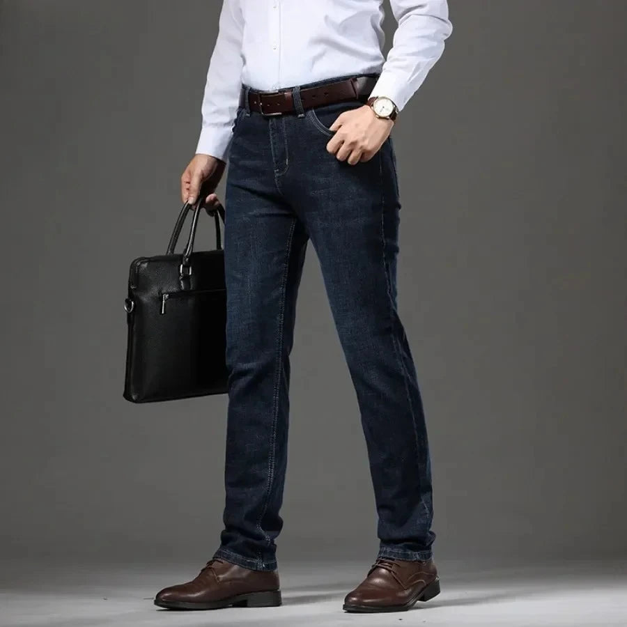 New  Men's Casual Stretch Jeans Oversized Business Office Straight Leg Pants Fashion Classic Style Denim Trousers for Male