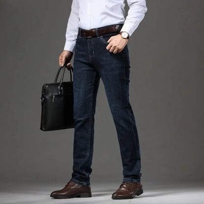 New  Men's Casual Stretch Jeans Oversized Business Office Straight Leg Pants Fashion Classic Style Denim Trousers for Male